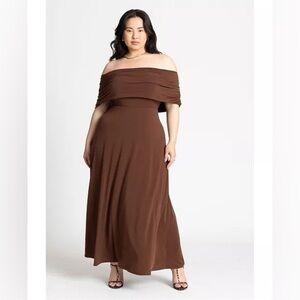 NEW Eloquii Chocolate Brown Off The Shoulder Maxi Dress Size 14